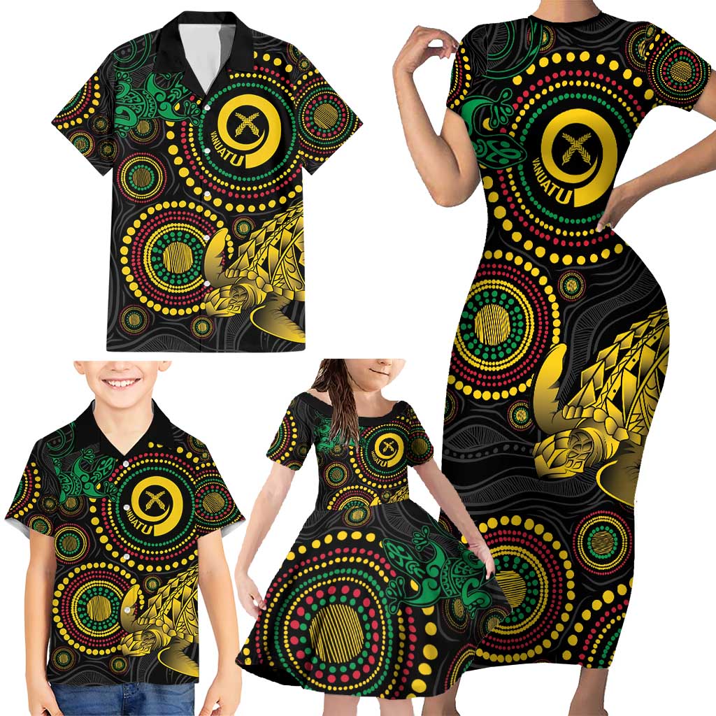 Vanuatu Personalized Aboriginal Arts Family Matching Short Sleeve Bodycon Dress and Hawaiian Shirt Turtle and Iguana Special - Aussie Hoodie