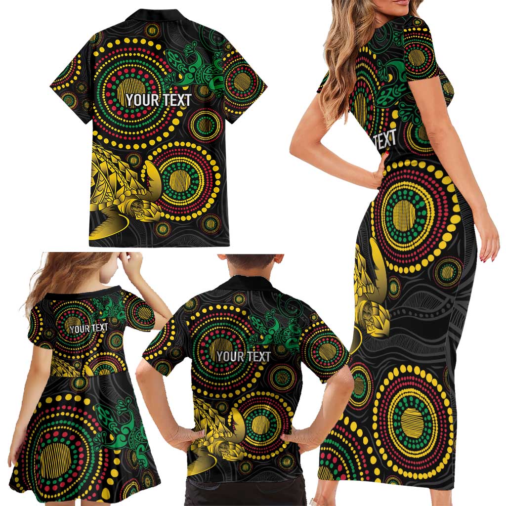 Vanuatu Personalized Aboriginal Arts Family Matching Short Sleeve Bodycon Dress and Hawaiian Shirt Turtle and Iguana Special - Aussie Hoodie