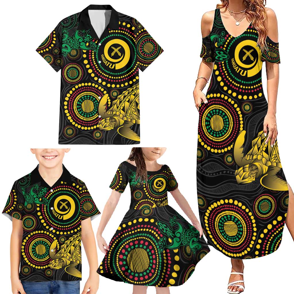 Vanuatu Personalized Aboriginal Arts Family Matching Summer Maxi Dress and Hawaiian Shirt Turtle and Iguana Special - Aussie Hoodie