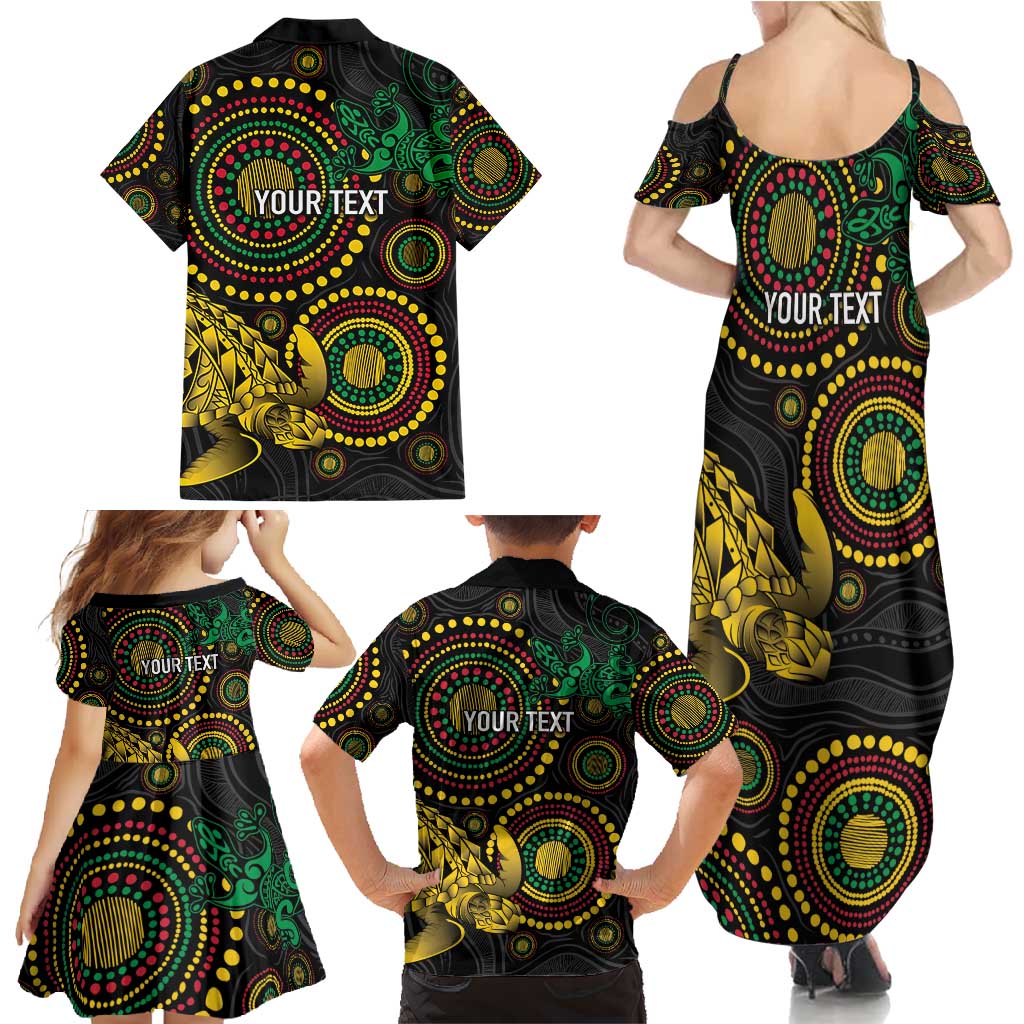 Vanuatu Personalized Aboriginal Arts Family Matching Summer Maxi Dress and Hawaiian Shirt Turtle and Iguana Special - Aussie Hoodie