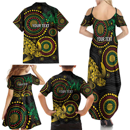 Vanuatu Personalized Aboriginal Arts Family Matching Summer Maxi Dress and Hawaiian Shirt Turtle and Iguana Special - Aussie Hoodie