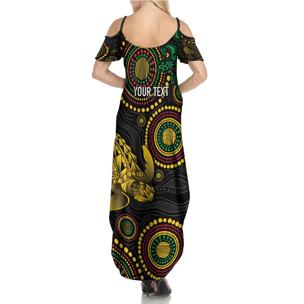 Vanuatu Personalized Aboriginal Arts Family Matching Summer Maxi Dress and Hawaiian Shirt Turtle and Iguana Special - Aussie Hoodie