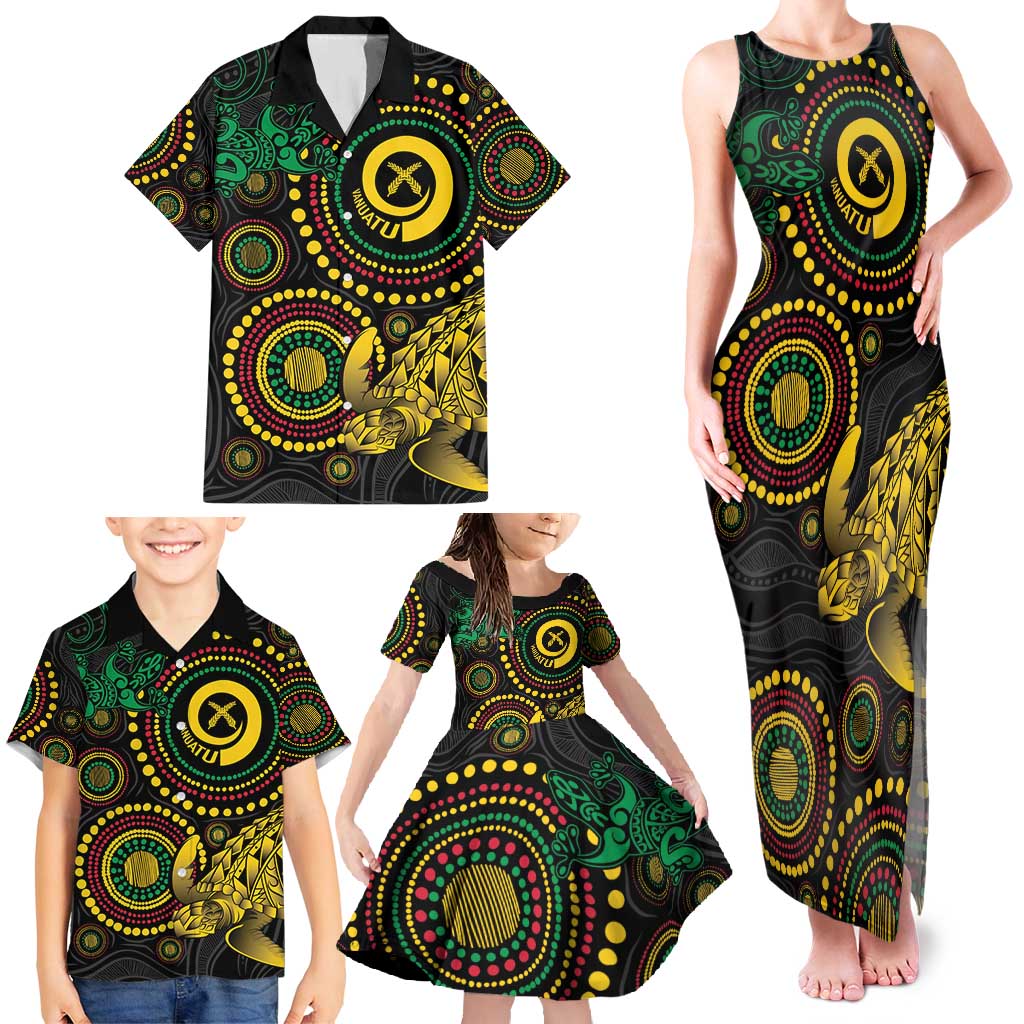 Vanuatu Personalized Aboriginal Arts Family Matching Tank Maxi Dress and Hawaiian Shirt Turtle and Iguana Special - Aussie Hoodie