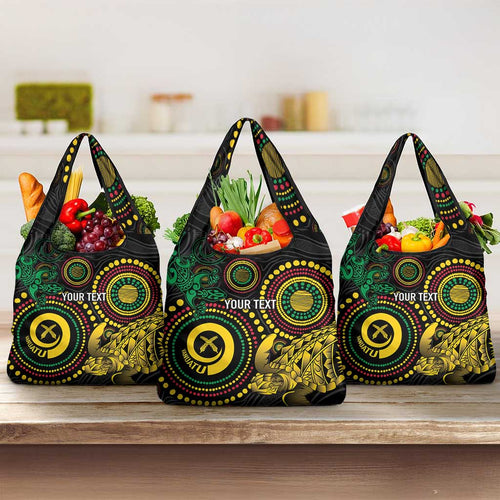 Vanuatu Personalized Aboriginal Arts Grocery Bag Turtle and Iguana Special - Aussie Hoodie