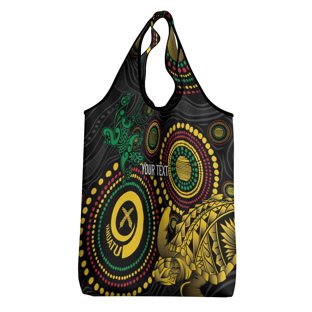 Vanuatu Personalized Aboriginal Arts Grocery Bag Turtle and Iguana Special - Aussie Hoodie