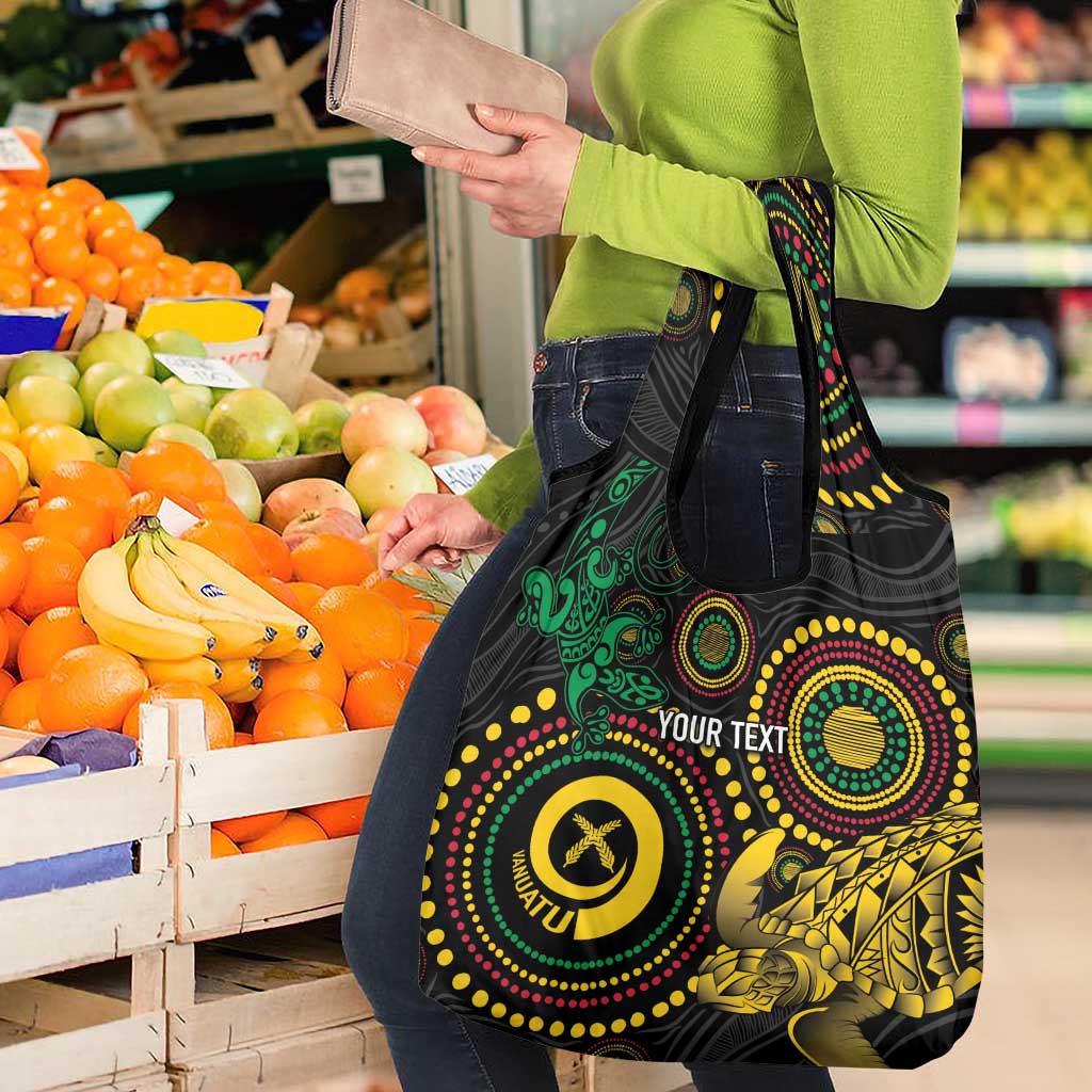 Vanuatu Personalized Aboriginal Arts Grocery Bag Turtle and Iguana Special - Aussie Hoodie