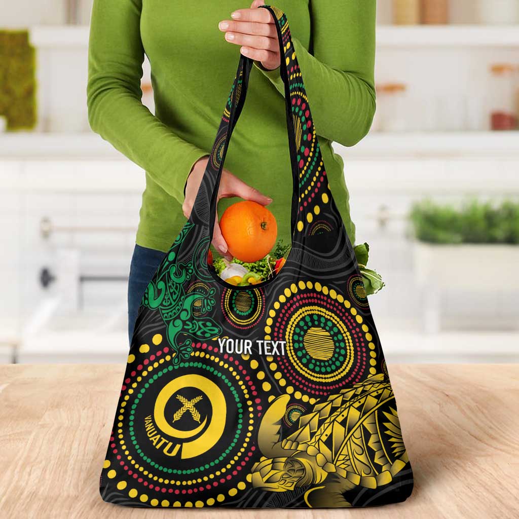 Vanuatu Personalized Aboriginal Arts Grocery Bag Turtle and Iguana Special - Aussie Hoodie