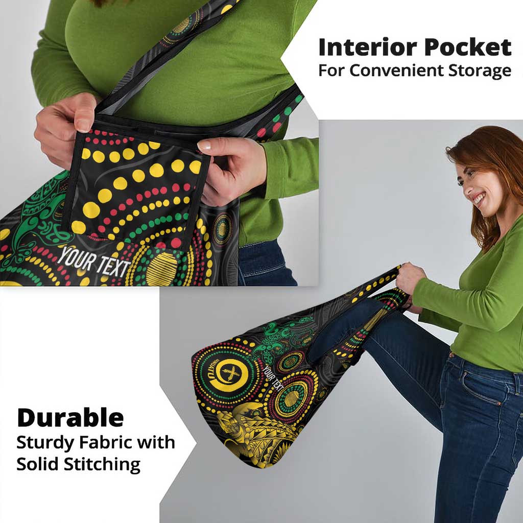 Vanuatu Personalized Aboriginal Arts Grocery Bag Turtle and Iguana Special - Aussie Hoodie