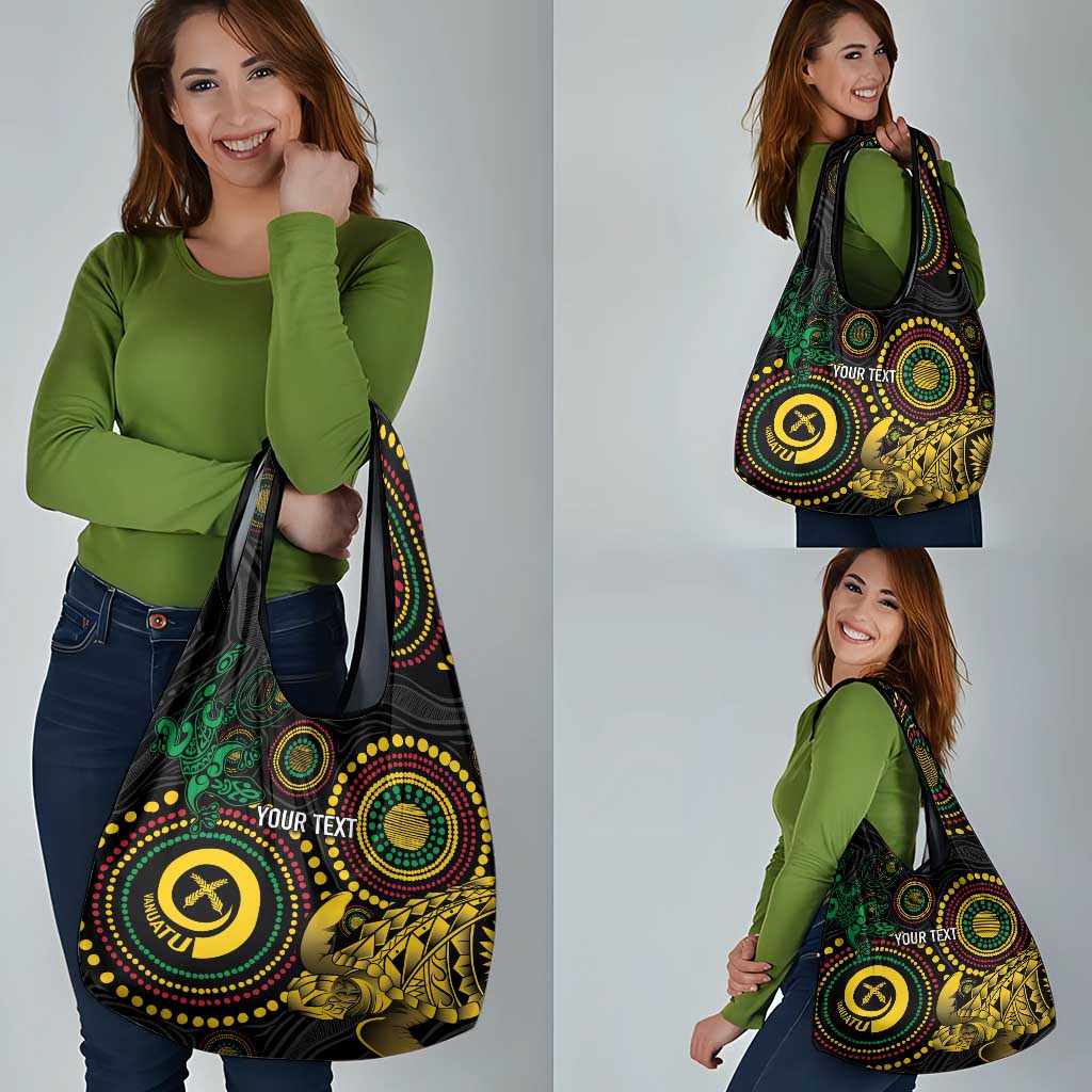 Vanuatu Personalized Aboriginal Arts Grocery Bag Turtle and Iguana Special - Aussie Hoodie