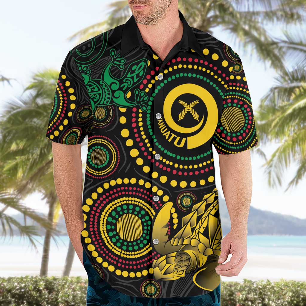 Vanuatu Personalized Aboriginal Arts Hawaiian Shirt Turtle and Iguana Special - Aussie Hoodie