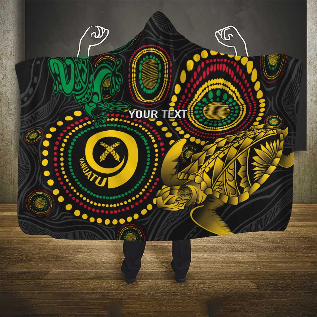 Vanuatu Personalized Aboriginal Arts Hooded Blanket Turtle and Iguana Special - Aussie Hoodie