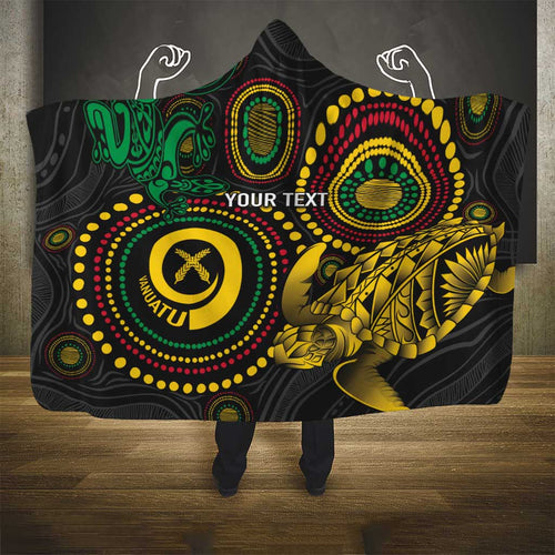 Vanuatu Personalized Aboriginal Arts Hooded Blanket Turtle and Iguana Special - Aussie Hoodie