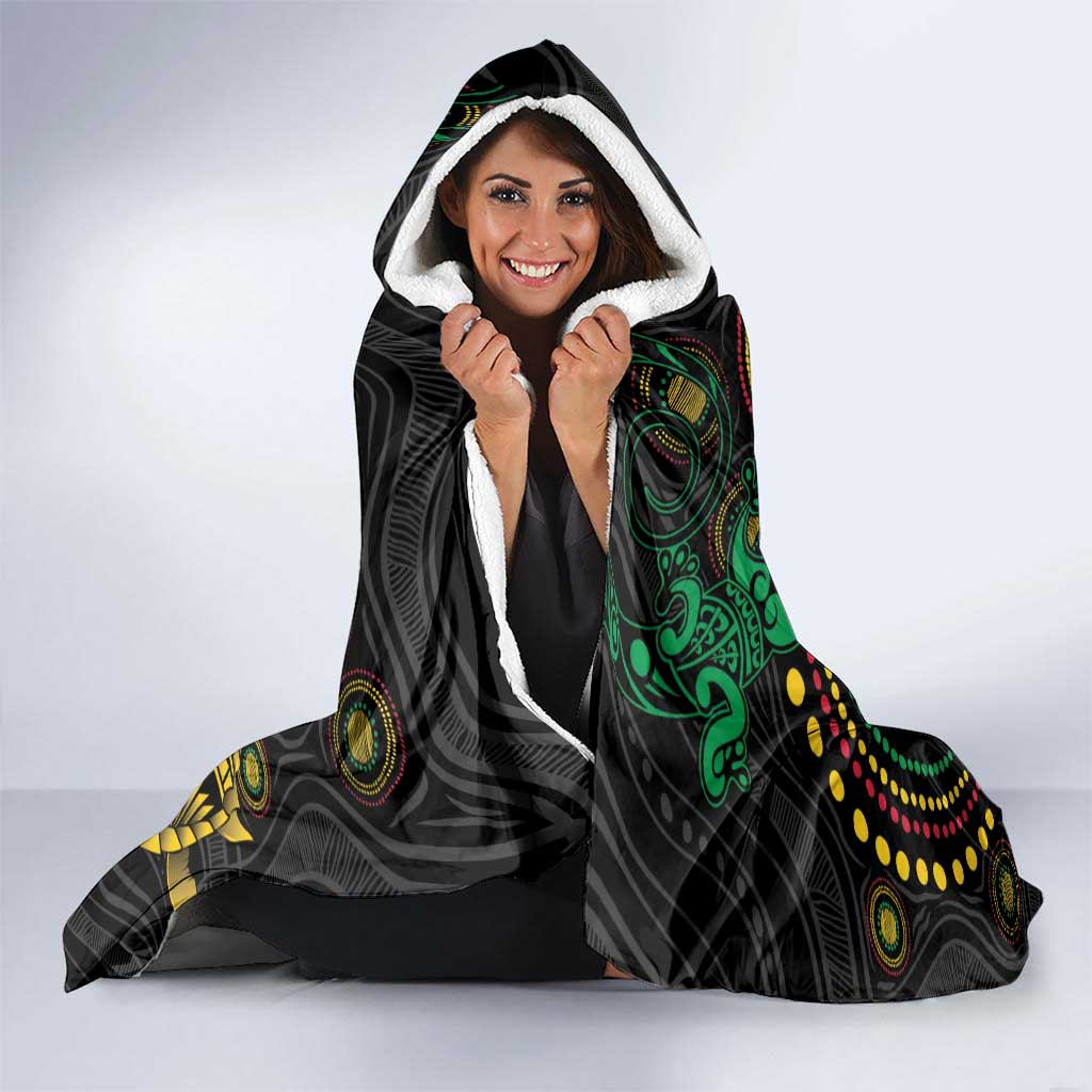 Vanuatu Personalized Aboriginal Arts Hooded Blanket Turtle and Iguana Special - Aussie Hoodie