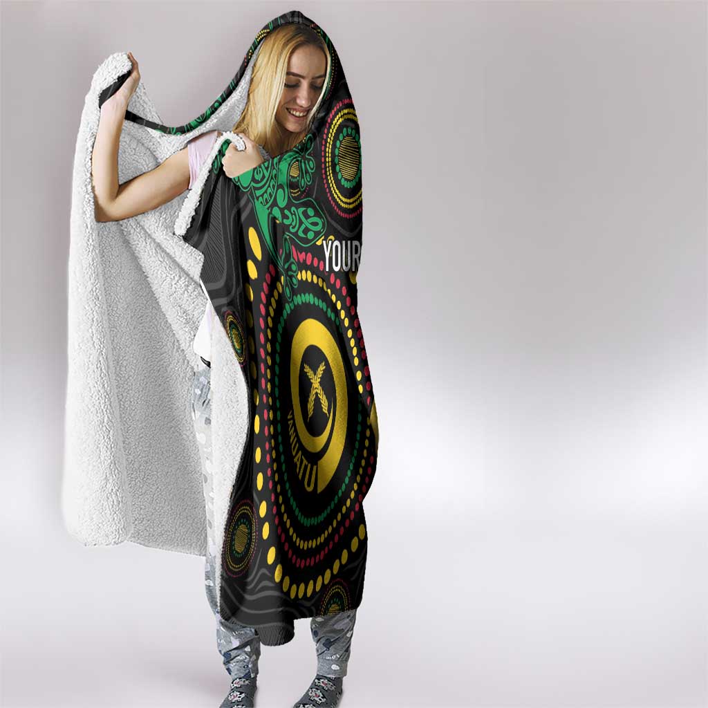 Vanuatu Personalized Aboriginal Arts Hooded Blanket Turtle and Iguana Special - Aussie Hoodie