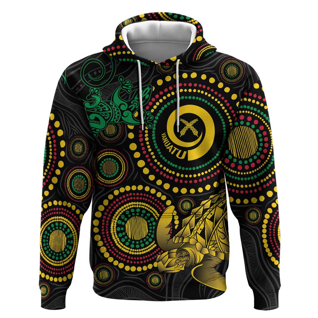 Vanuatu Personalized Aboriginal Arts Hoodie Turtle and Iguana Special - Aussie Hoodie