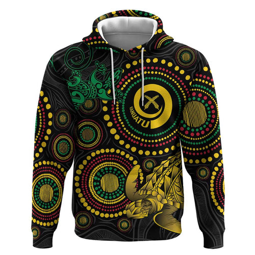 Vanuatu Personalized Aboriginal Arts Hoodie Turtle and Iguana Special - Aussie Hoodie