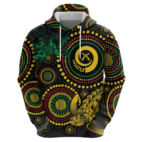 Vanuatu Personalized Aboriginal Arts Hoodie Turtle and Iguana Special - Aussie Hoodie
