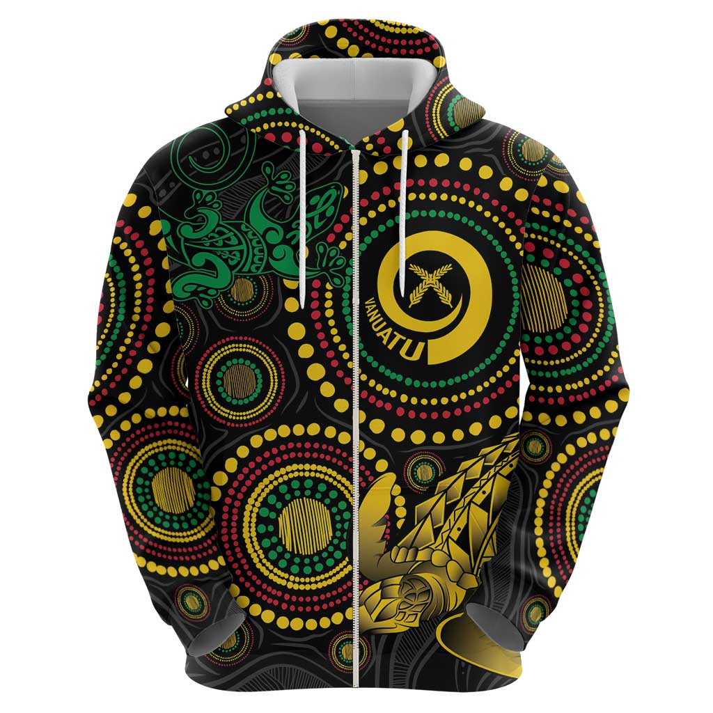 Vanuatu Personalized Aboriginal Arts Hoodie Turtle and Iguana Special - Aussie Hoodie