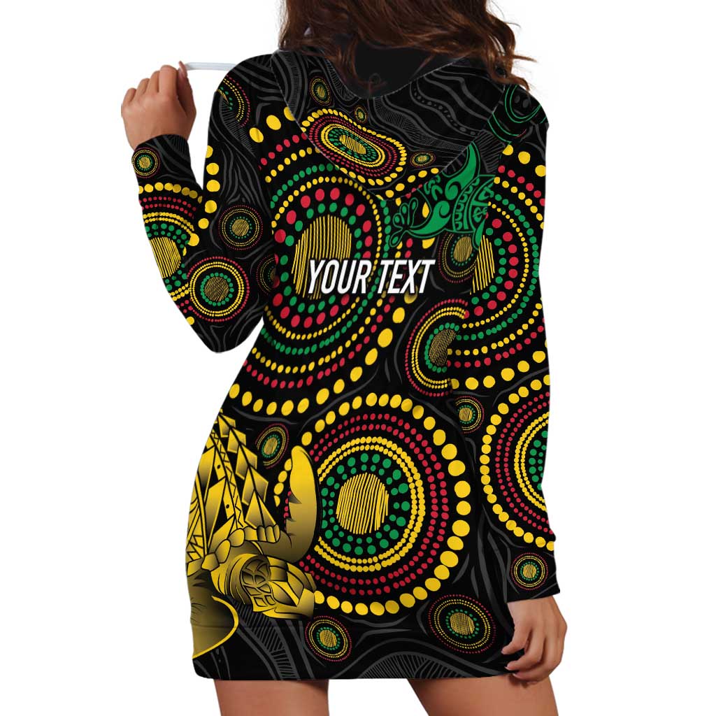 Vanuatu Personalized Aboriginal Arts Hoodie Dress Turtle and Iguana Special - Aussie Hoodie
