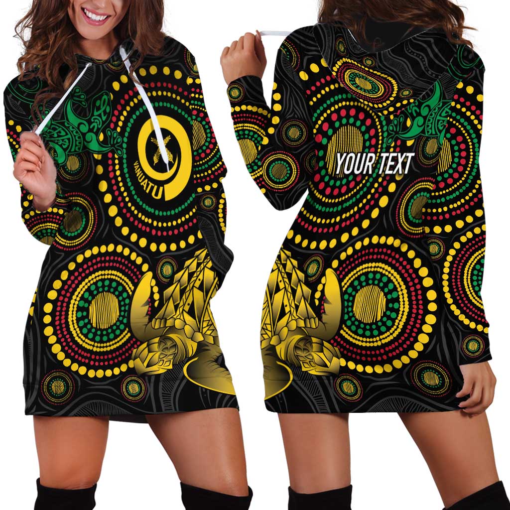 Vanuatu Personalized Aboriginal Arts Hoodie Dress Turtle and Iguana Special - Aussie Hoodie