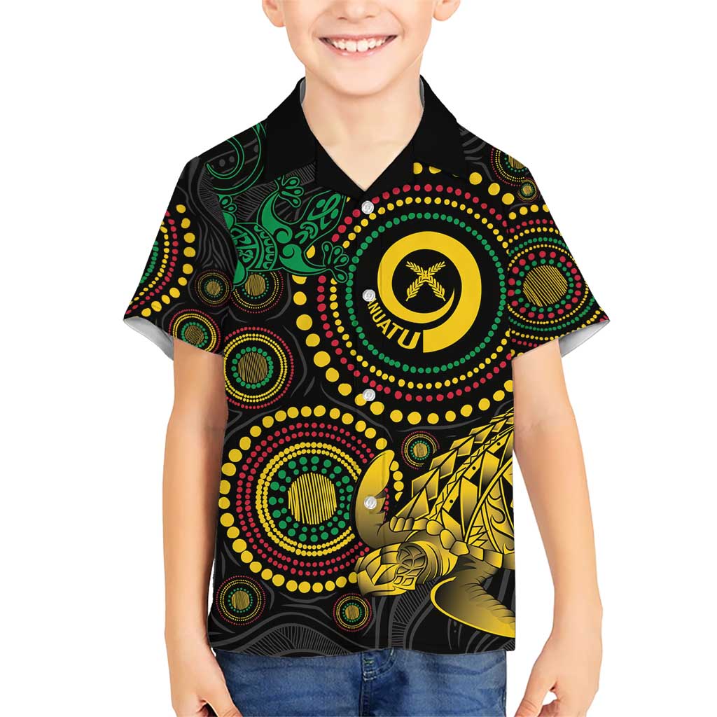 Vanuatu Personalized Aboriginal Arts Kid Hawaiian Shirt Turtle and Iguana Special - Aussie Hoodie