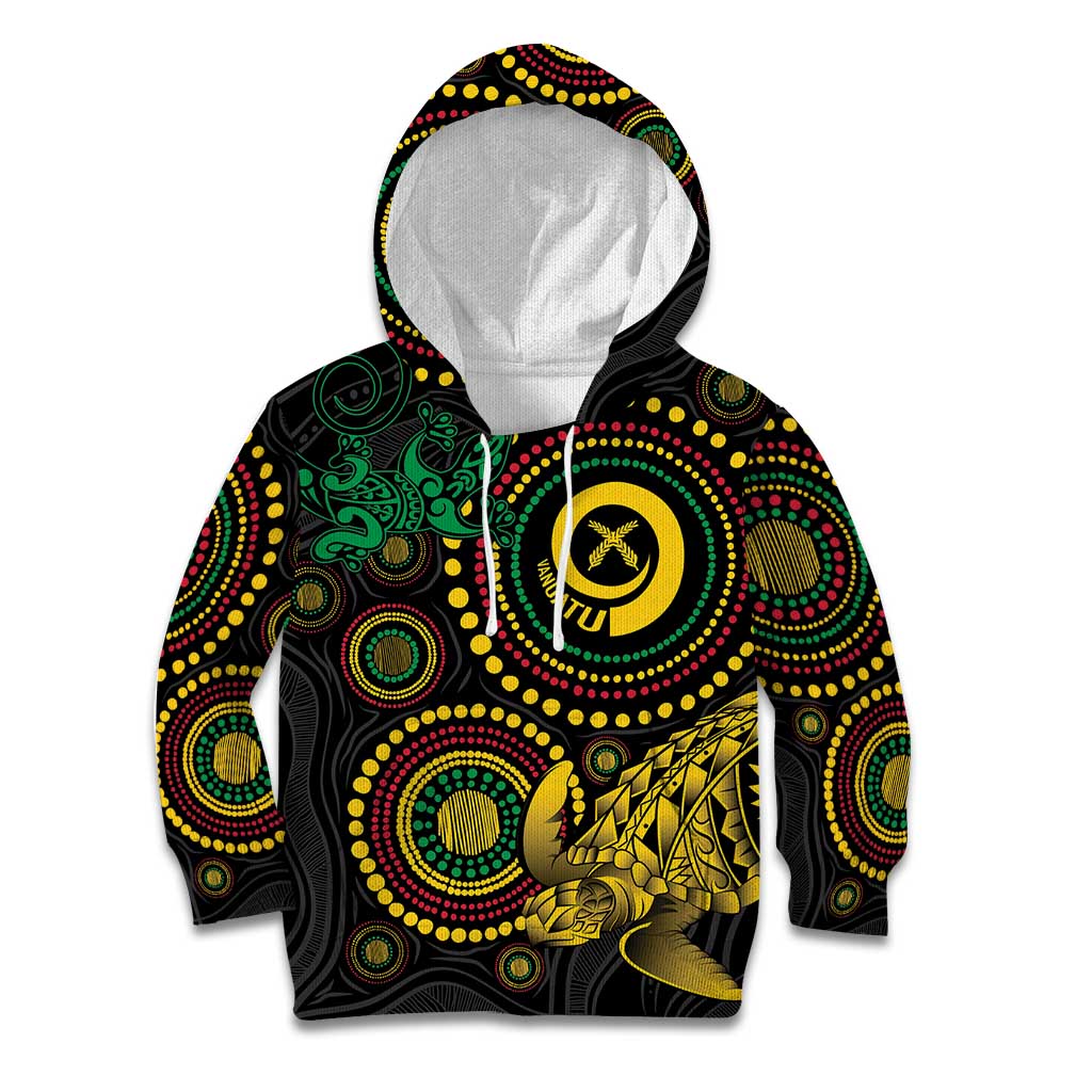 Vanuatu Personalized Aboriginal Arts Kid Hoodie Turtle and Iguana Special - Aussie Hoodie