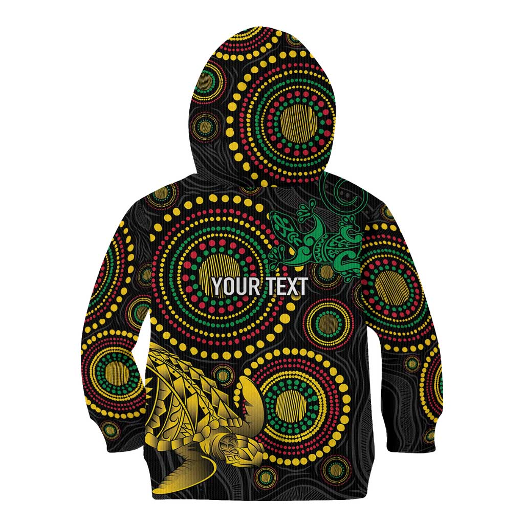 Vanuatu Personalized Aboriginal Arts Kid Hoodie Turtle and Iguana Special - Aussie Hoodie