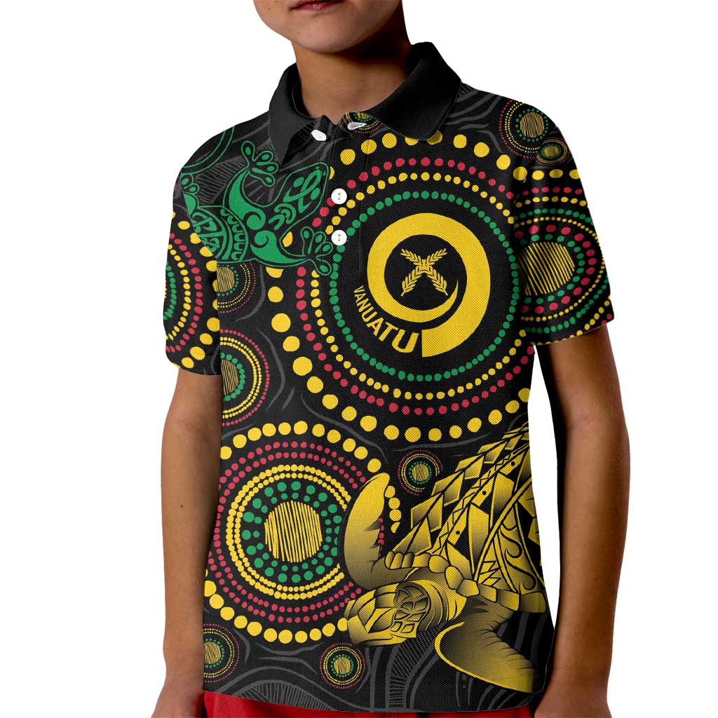 Vanuatu Personalized Aboriginal Arts Kid Polo Shirt Turtle and Iguana Special - Aussie Hoodie