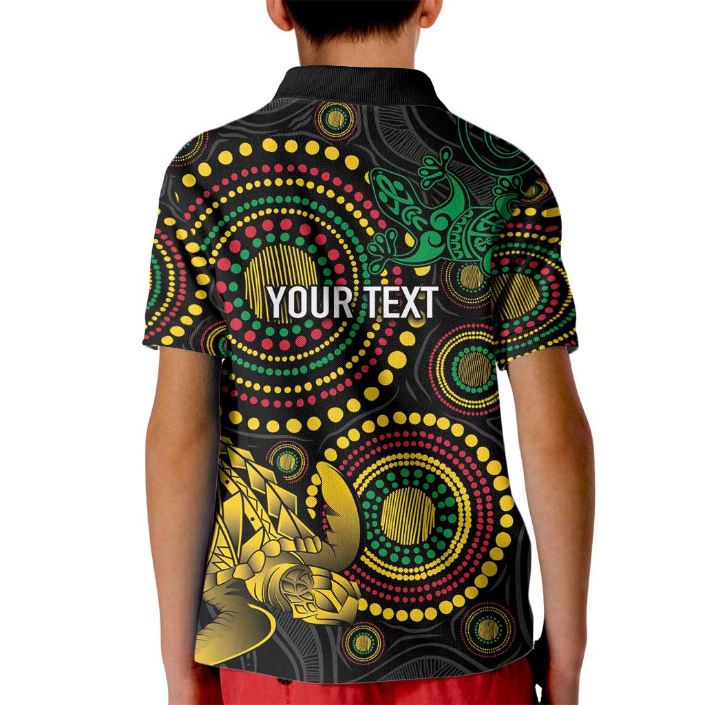 Vanuatu Personalized Aboriginal Arts Kid Polo Shirt Turtle and Iguana Special - Aussie Hoodie