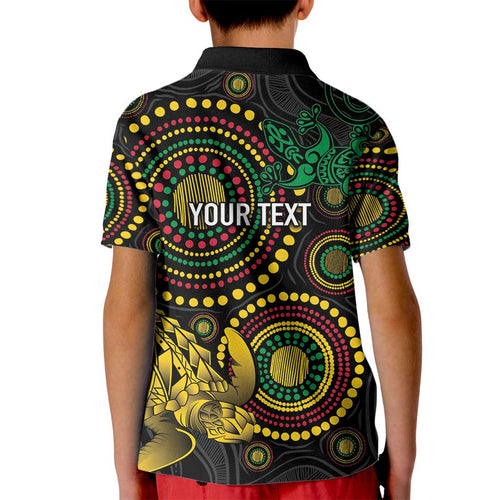 Vanuatu Personalized Aboriginal Arts Kid Polo Shirt Turtle and Iguana Special - Aussie Hoodie