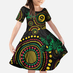 Vanuatu Personalized Aboriginal Arts Kid Short Sleeve Dress Turtle and Iguana Special - Aussie Hoodie