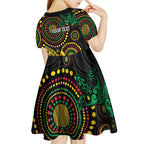Vanuatu Personalized Aboriginal Arts Kid Short Sleeve Dress Turtle and Iguana Special - Aussie Hoodie