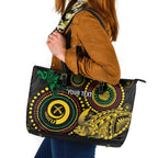 Vanuatu Personalized Aboriginal Arts Leather Tote Bag Turtle and Iguana Special - Aussie Hoodie