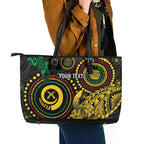 Vanuatu Personalized Aboriginal Arts Leather Tote Bag Turtle and Iguana Special - Aussie Hoodie