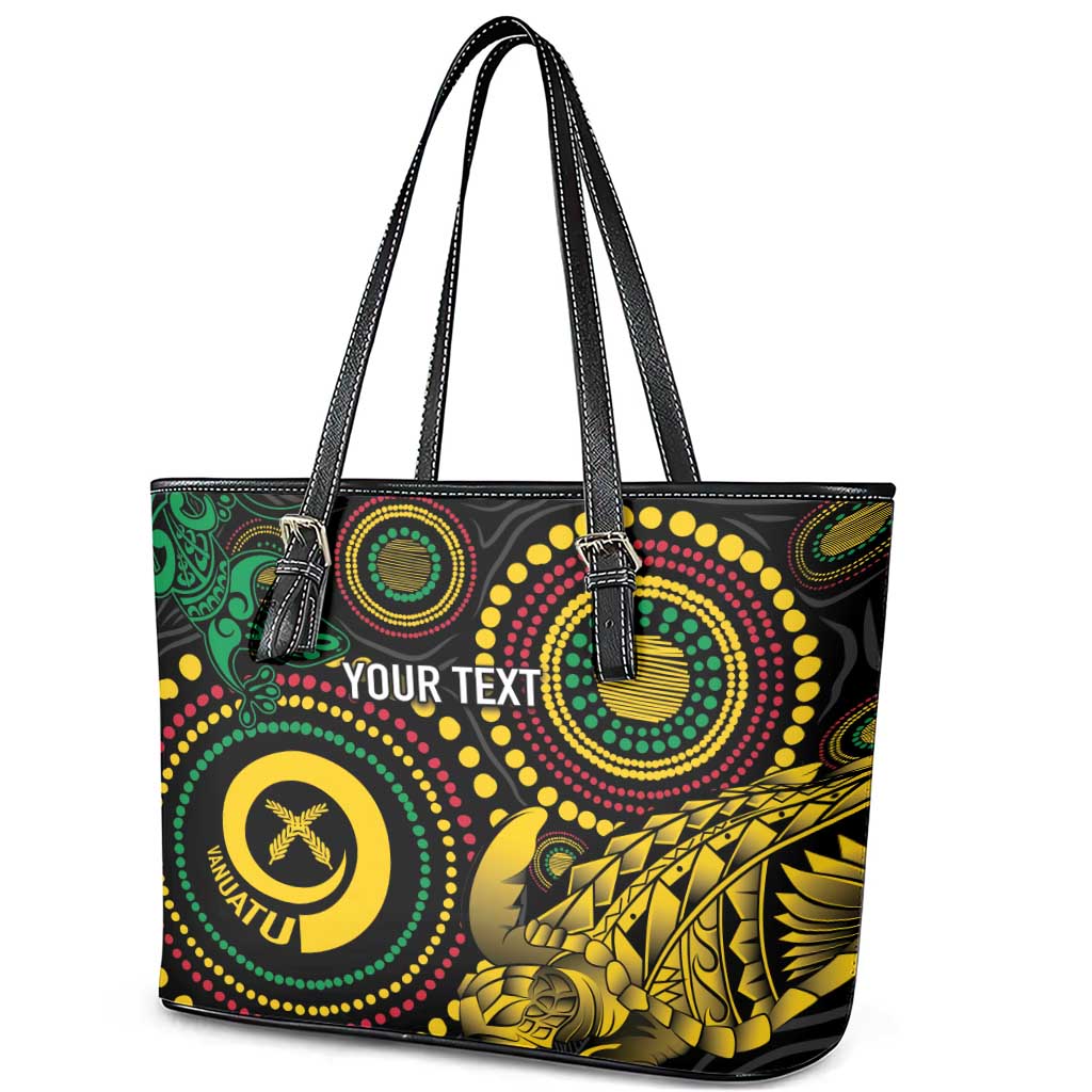 Vanuatu Personalized Aboriginal Arts Leather Tote Bag Turtle and Iguana Special - Aussie Hoodie