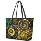Vanuatu Personalized Aboriginal Arts Leather Tote Bag Turtle and Iguana Special - Aussie Hoodie
