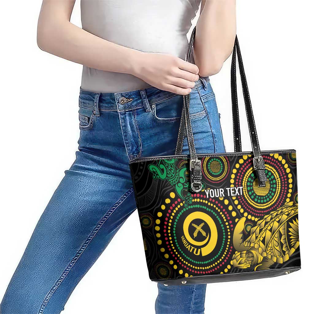 Vanuatu Personalized Aboriginal Arts Leather Tote Bag Turtle and Iguana Special - Aussie Hoodie