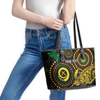 Vanuatu Personalized Aboriginal Arts Leather Tote Bag Turtle and Iguana Special - Aussie Hoodie