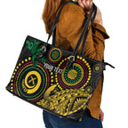 Vanuatu Personalized Aboriginal Arts Leather Tote Bag Turtle and Iguana Special - Aussie Hoodie