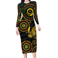 Vanuatu Personalized Aboriginal Arts Long Sleeve Bodycon Dress Turtle and Iguana Special - Aussie Hoodie