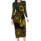 Vanuatu Personalized Aboriginal Arts Long Sleeve Bodycon Dress Turtle and Iguana Special - Aussie Hoodie