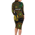 Vanuatu Personalized Aboriginal Arts Long Sleeve Bodycon Dress Turtle and Iguana Special - Aussie Hoodie