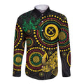 Vanuatu Personalized Aboriginal Arts Long Sleeve Button Shirt Turtle and Iguana Special - Aussie Hoodie