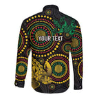 Vanuatu Personalized Aboriginal Arts Long Sleeve Button Shirt Turtle and Iguana Special - Aussie Hoodie