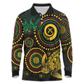 Vanuatu Personalized Aboriginal Arts Long Sleeve Polo Shirt Turtle and Iguana Special - Aussie Hoodie