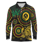 Vanuatu Personalized Aboriginal Arts Long Sleeve Polo Shirt Turtle and Iguana Special - Aussie Hoodie