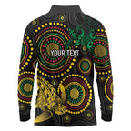 Vanuatu Personalized Aboriginal Arts Long Sleeve Polo Shirt Turtle and Iguana Special - Aussie Hoodie