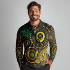 Vanuatu Personalized Aboriginal Arts Long Sleeve Polo Shirt Turtle and Iguana Special - Aussie Hoodie