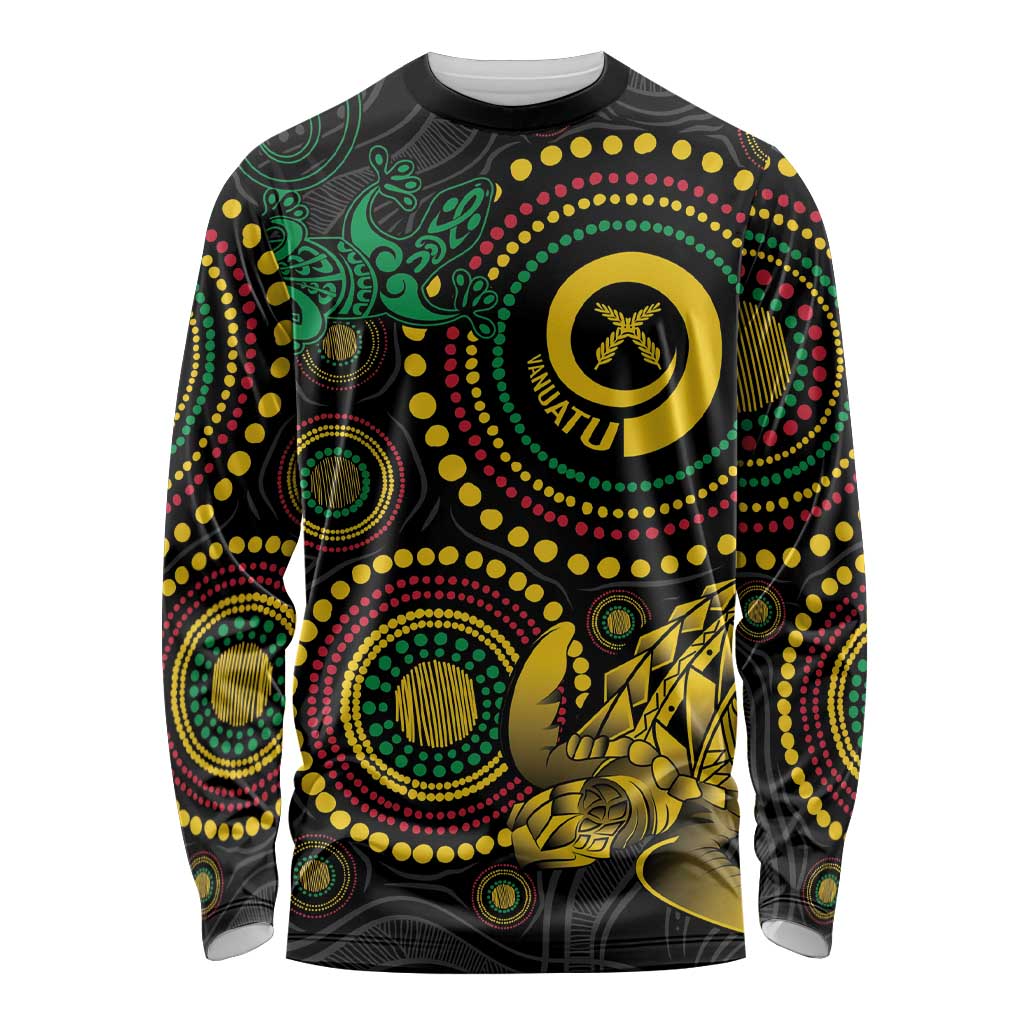 Vanuatu Personalized Aboriginal Arts Long Sleeve Shirt Turtle and Iguana Special - Aussie Hoodie