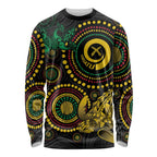 Vanuatu Personalized Aboriginal Arts Long Sleeve Shirt Turtle and Iguana Special - Aussie Hoodie